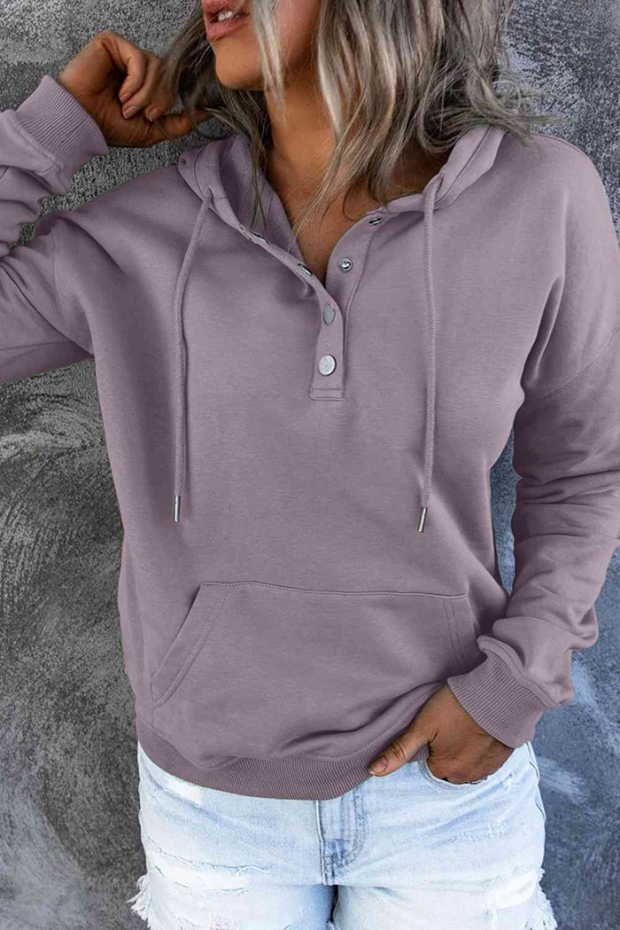 Dropped Shoulder Long Sleeve Hoodie with Pocket - Madikfashions.com