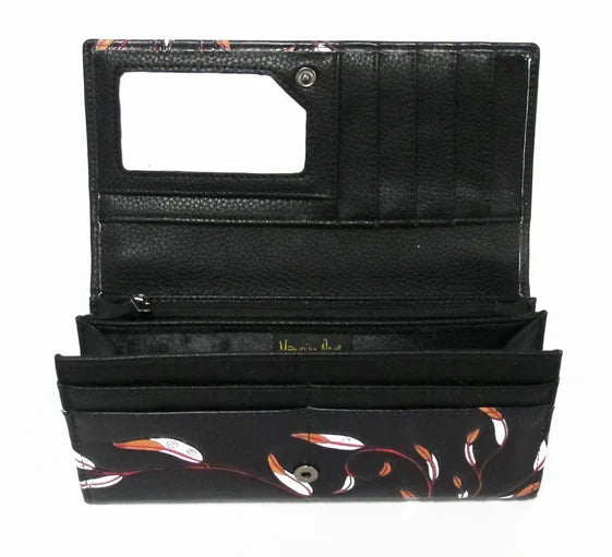 Black wallet with floral pattern on a white background