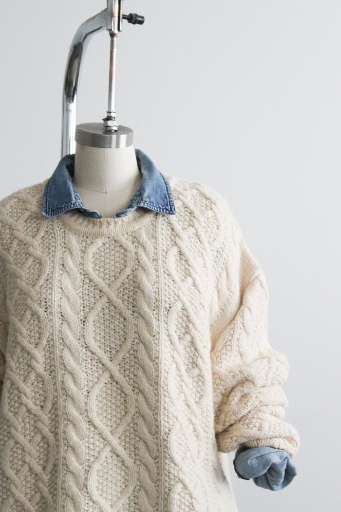 eggshell wool fisherman sweater