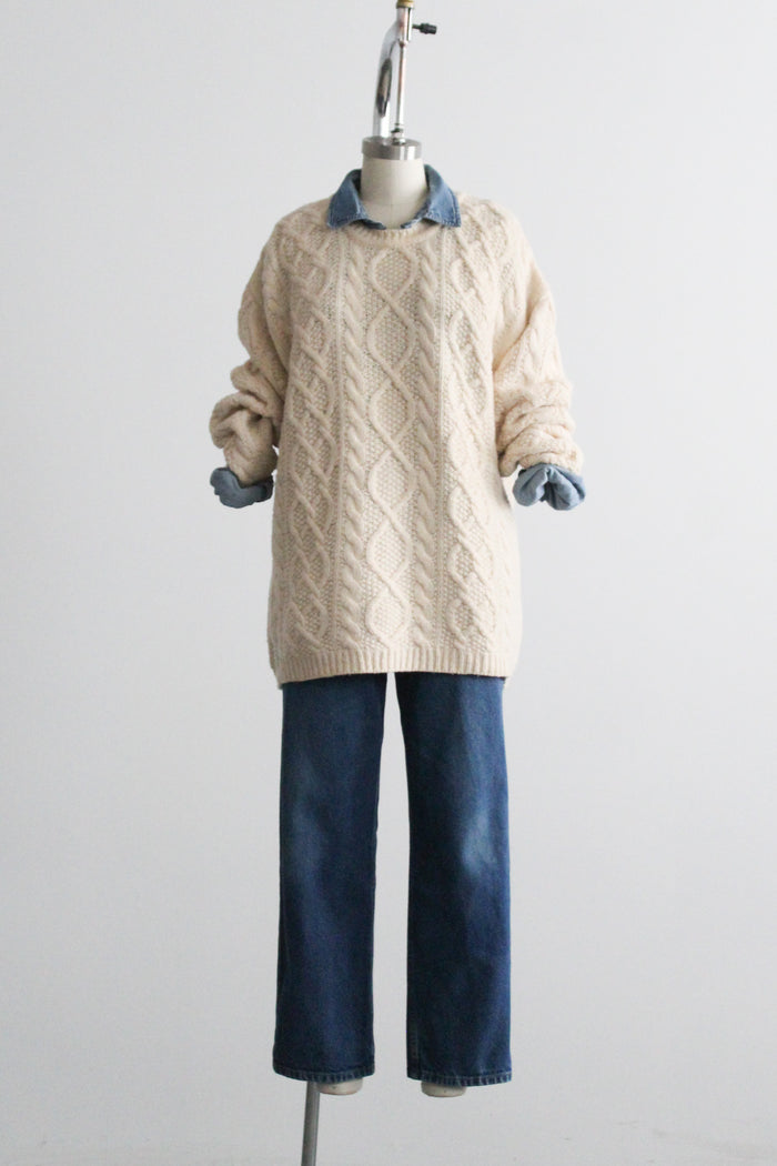 eggshell wool fisherman sweater