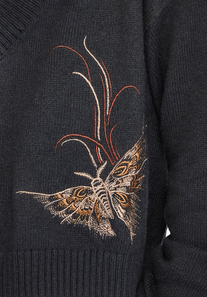 Ember Moth Embroidered V-Neck Knit Jumper