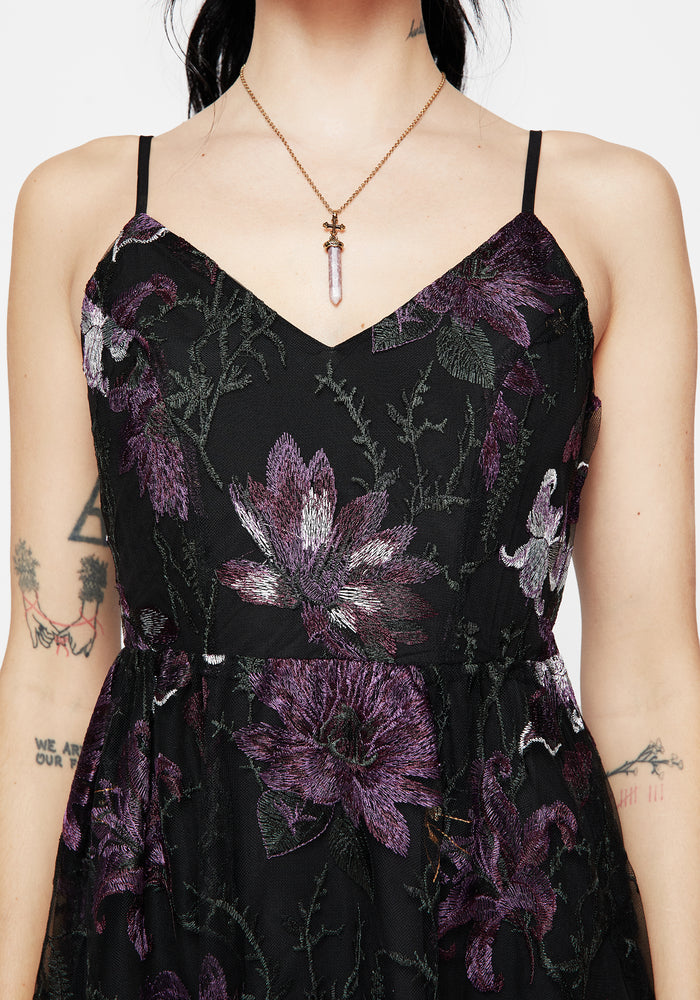 Estrid Embroidered Mesh Midaxi Cami Dress