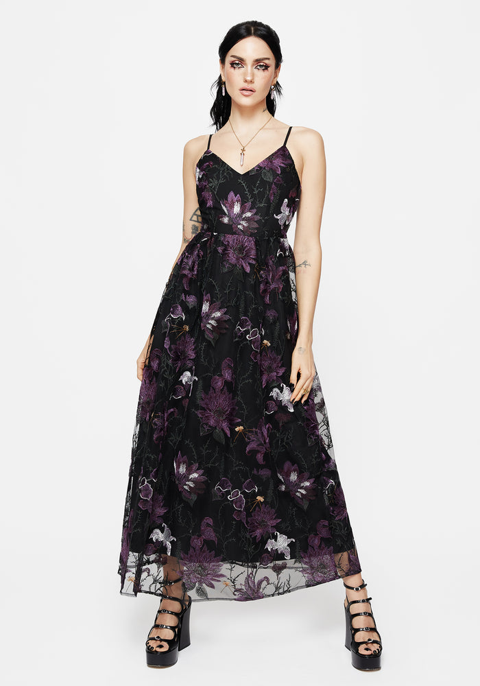 Estrid Embroidered Mesh Midaxi Cami Dress