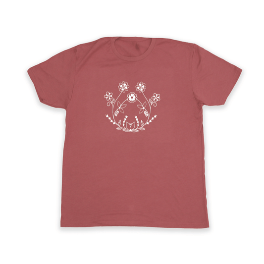 Eternal Spring Floral Tee in coral color featuring a beautiful floral design on the front.