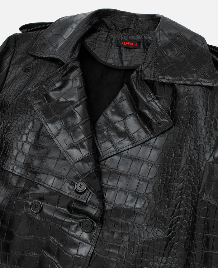 Faux Croco Leather Trench (Black)