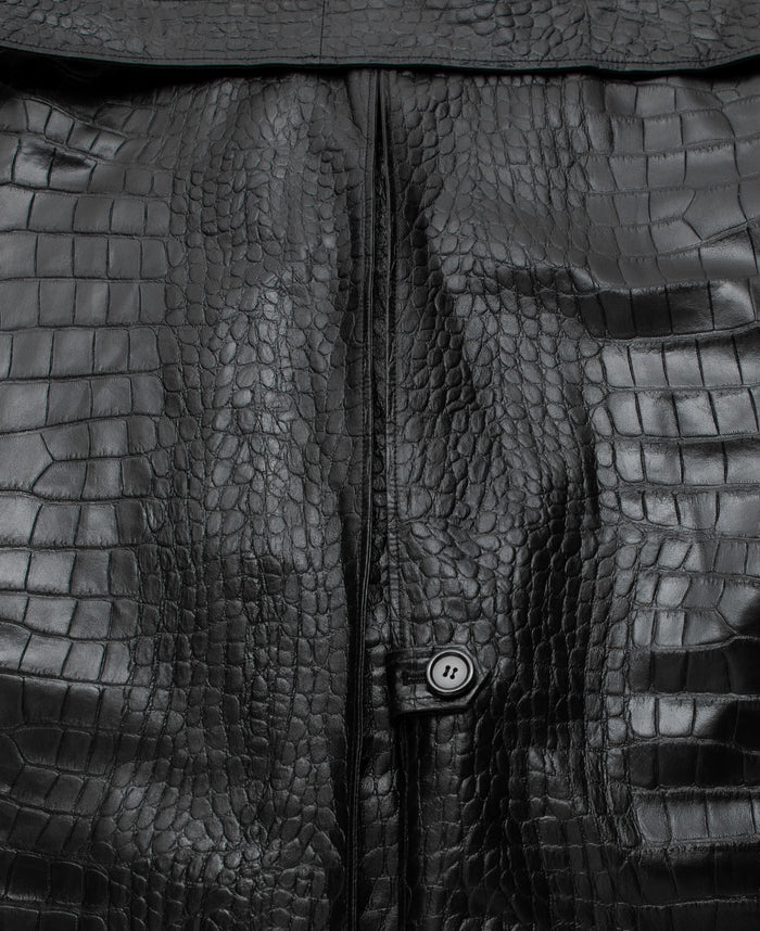 Faux Croco Leather Trench (Black)