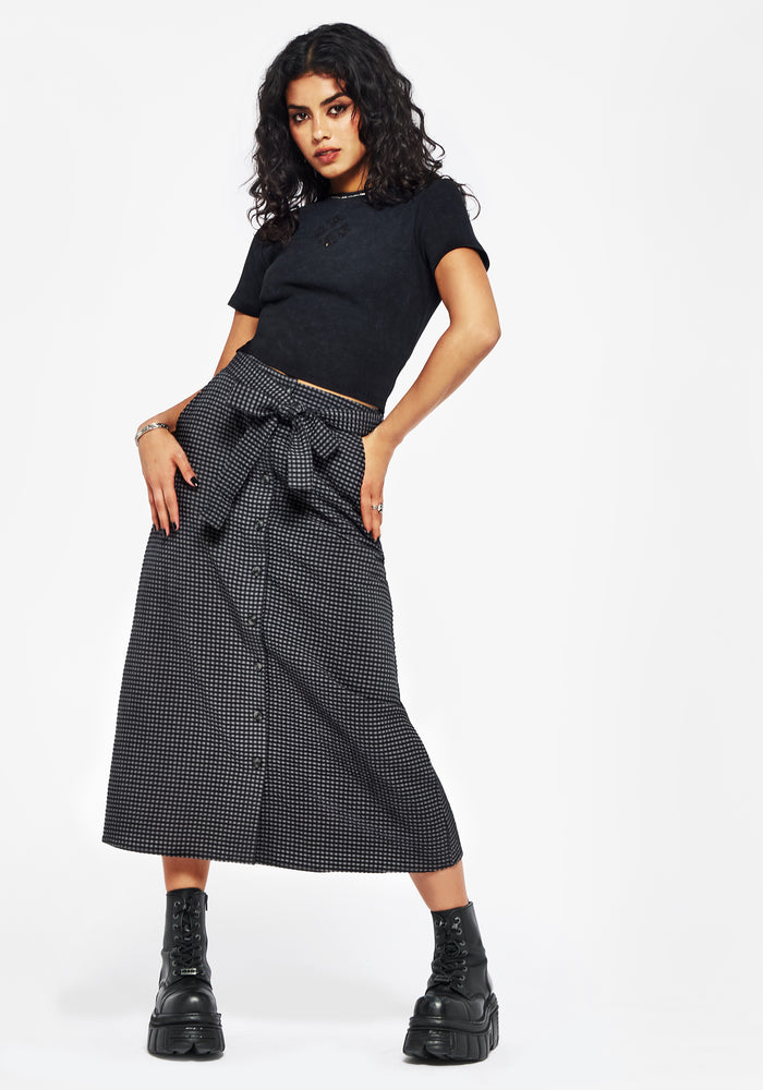 Faythe Cotton Check Button Up Midi Skirt