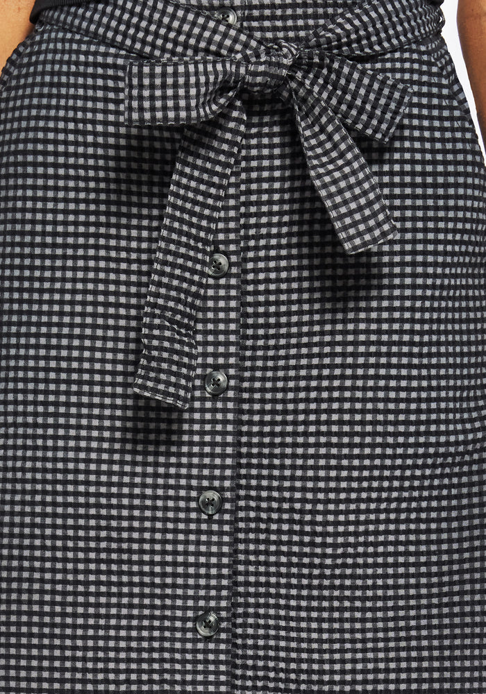 Faythe Cotton Check Button Up Midi Skirt