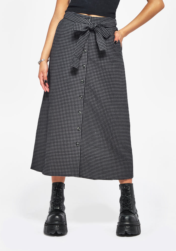 Faythe Cotton Check Button Up Midi Skirt