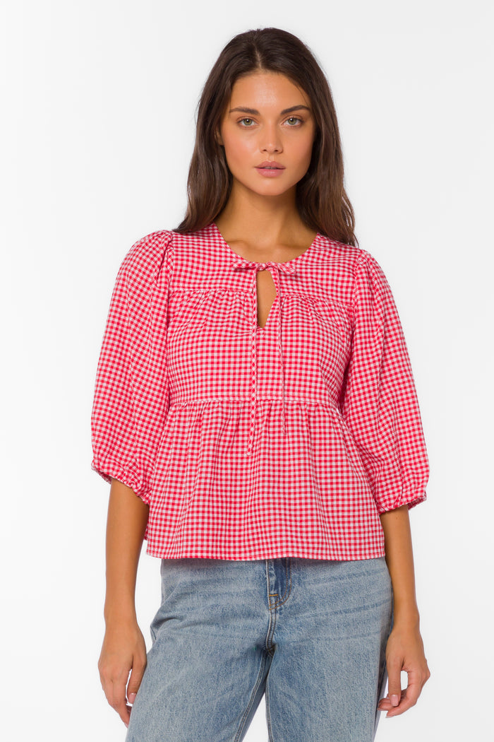 Ferlita Cherry Gingham Top - Tops - Velvet Heart Clothing
