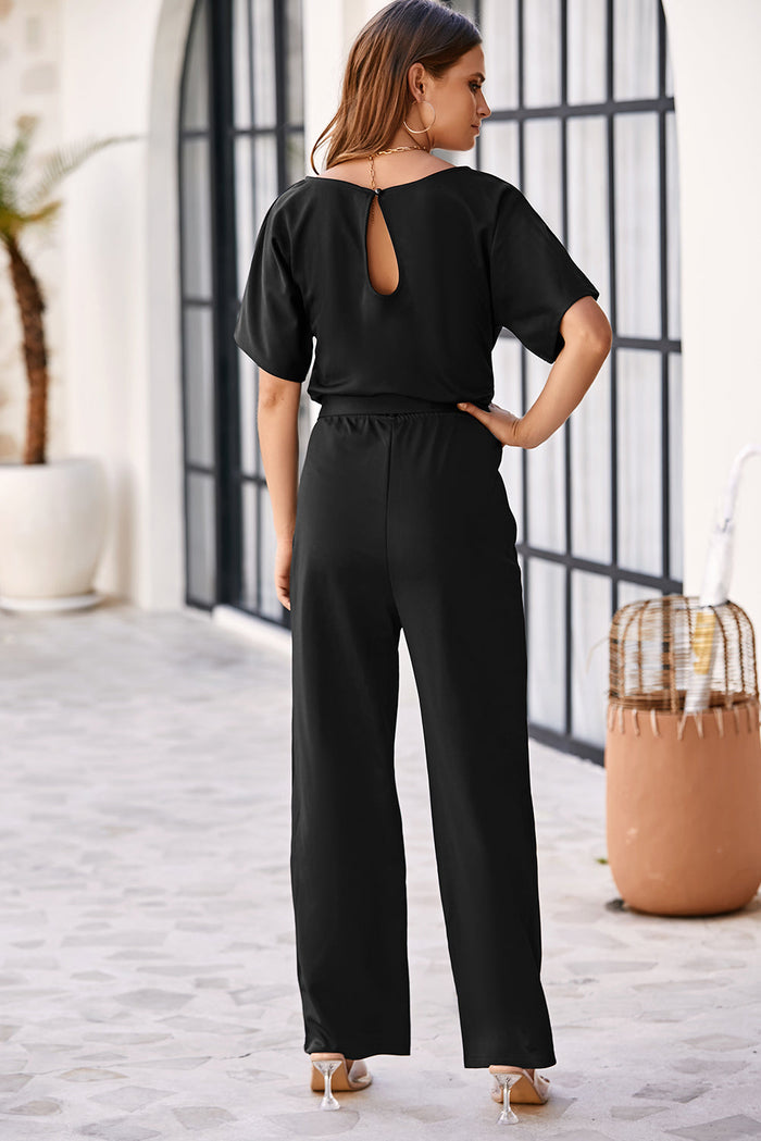 Fiery Red Belted Wide Leg Jumpsuit - Bottoms/Jumpsuits & Rompers