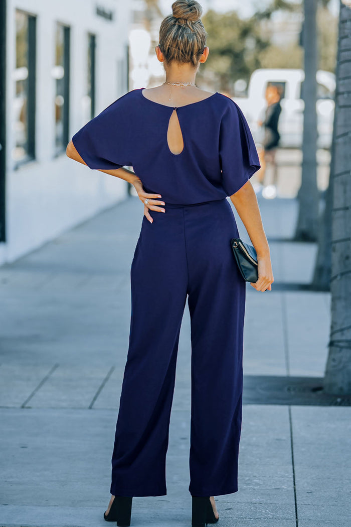 Fiery Red Belted Wide Leg Jumpsuit - Bottoms/Jumpsuits & Rompers