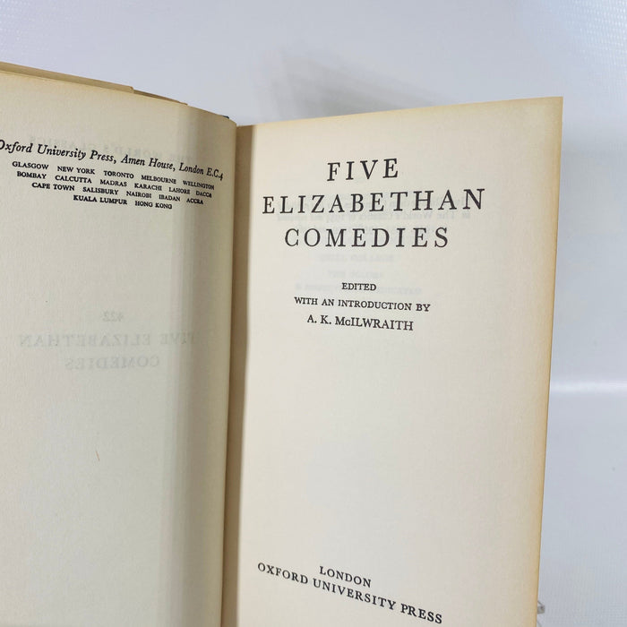 Five Elizabethan Comedies Edited by A.K. MicIlwraith 1962 Vintage Book