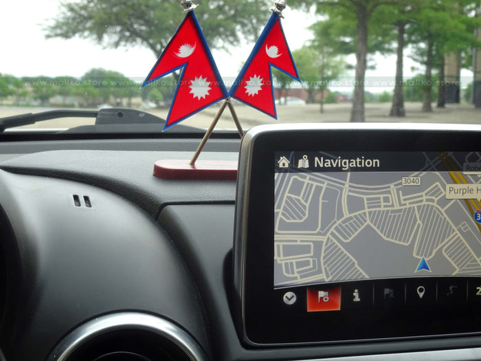 Nepal flag stand with adhesive base for car dashboards