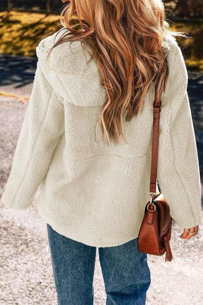 Fleece Zip Up Drawstring Hooded Pocketed Jacket - Outerwear/Jackets