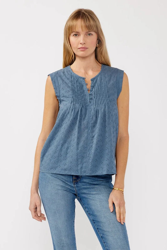 Floral Embroidered Pintuck Sleeveless Top