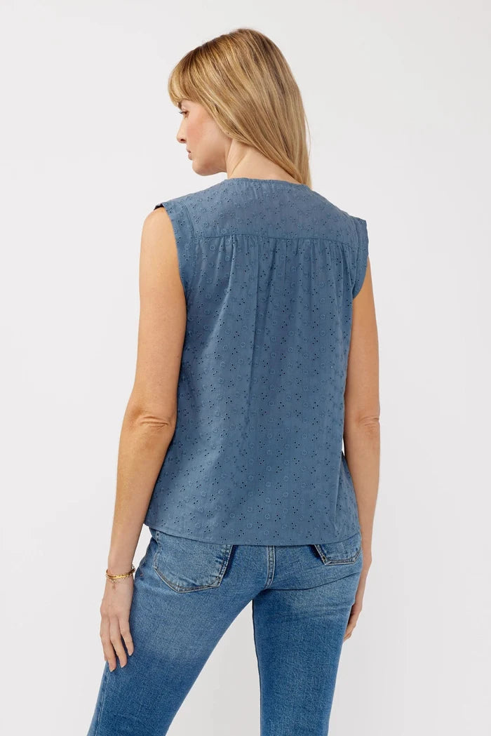 Floral Embroidered Pintuck Sleeveless Top