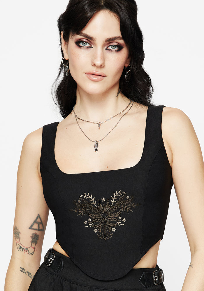 Foliate Floral Embroidered Corset Top