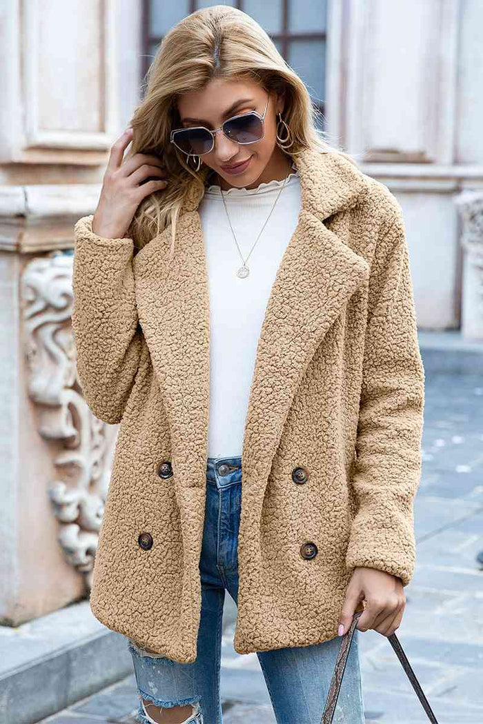 Full Size Lapel Collar Sherpa Coat - Madikfashions.com