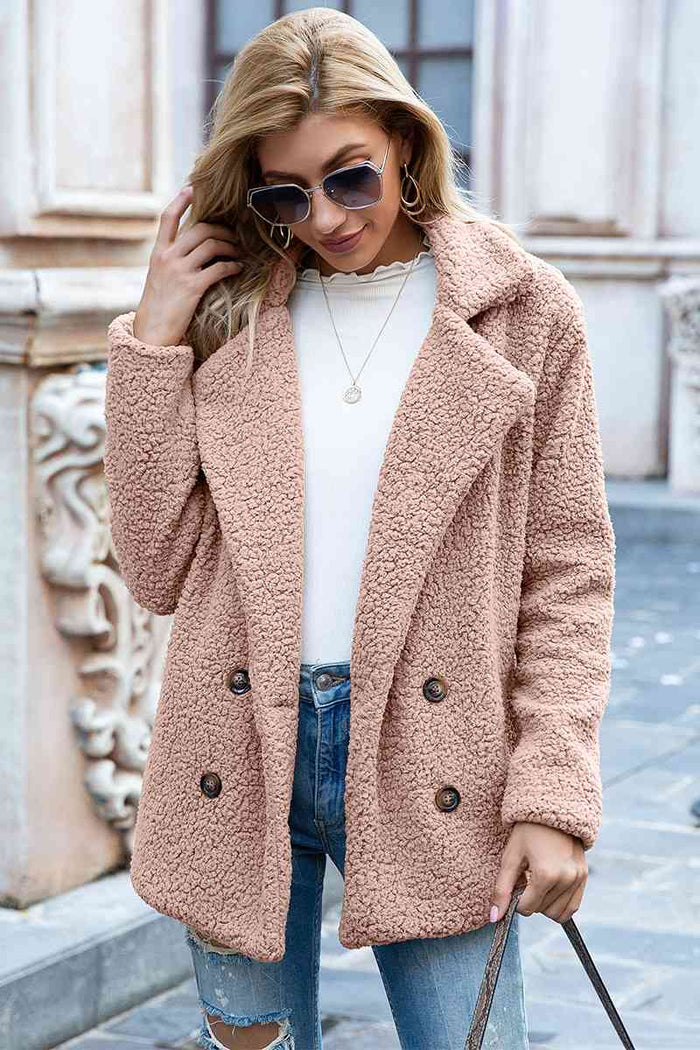 Full Size Lapel Collar Sherpa Coat - Madikfashions.com
