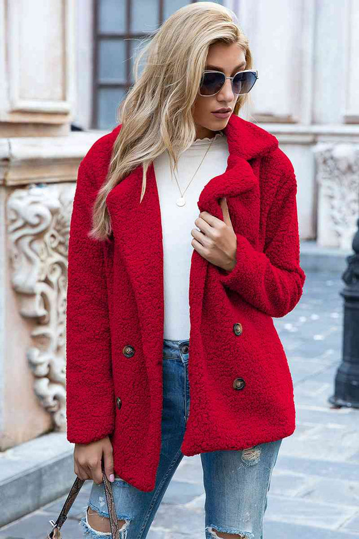 Full Size Lapel Collar Sherpa Coat - Madikfashions.com