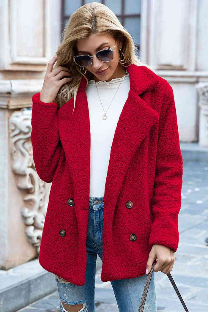Full Size Lapel Collar Sherpa Coat - Madikfashions.com