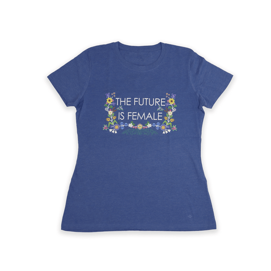 Future is Female Ladies Tee in blue with floral design celebrating female empowerment.