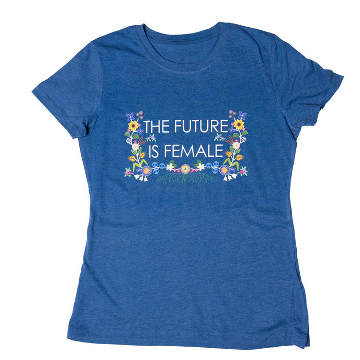Future is Female Ladies Tee featuring a colorful floral design that promotes female empowerment.