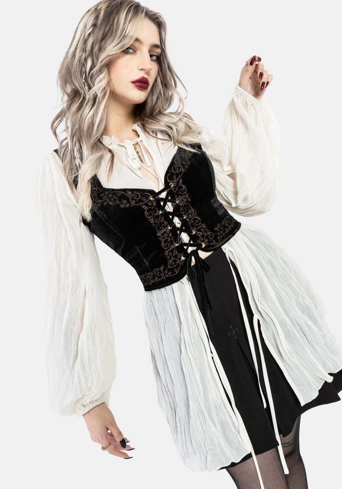 Gildra Tie Front Velour Waistcoat Corset