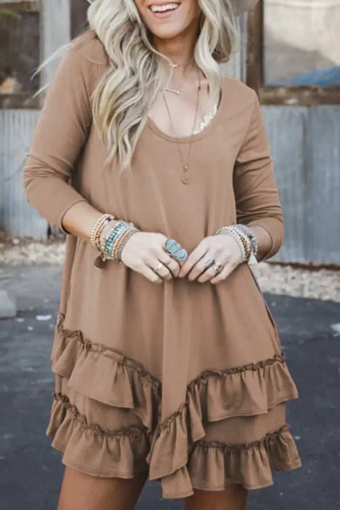 Shop Goat Scoop Neck Tiered Ruffled Hem Long Sleeve Mini Dress at eAura