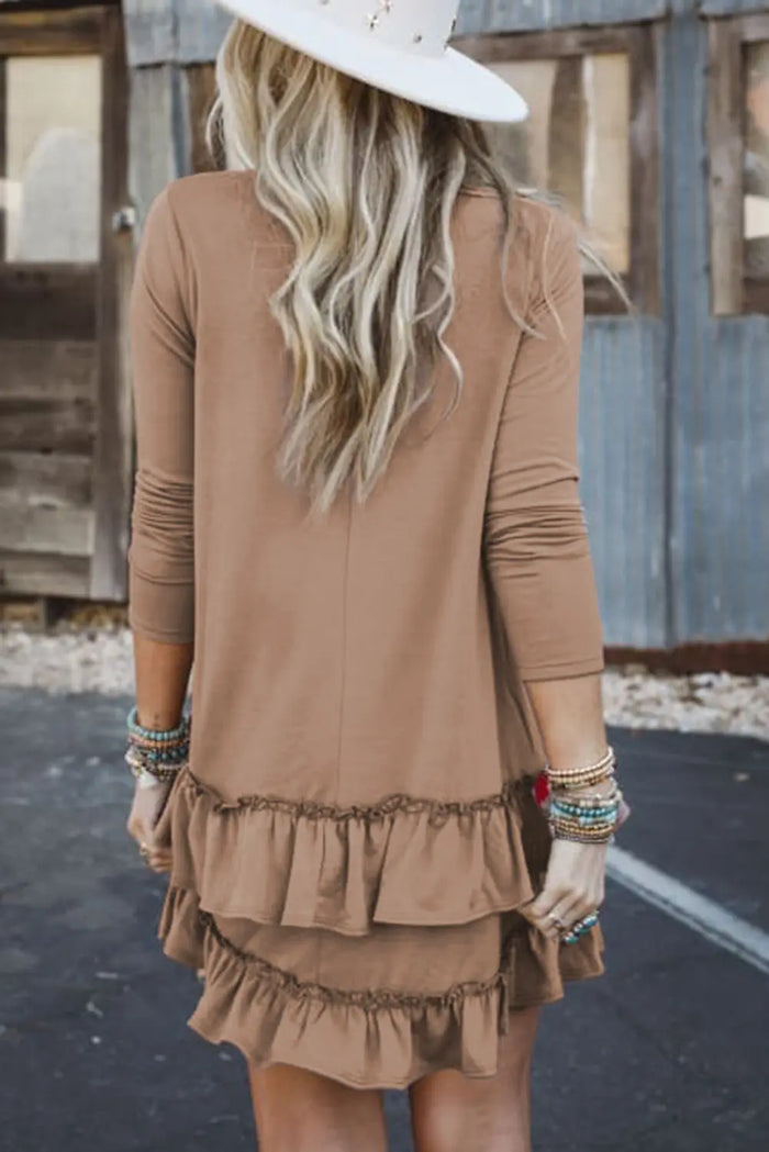 Shop Goat Scoop Neck Tiered Ruffled Hem Long Sleeve Mini Dress at eAura
