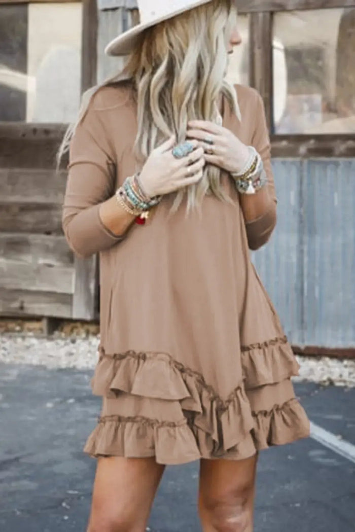 Shop Goat Scoop Neck Tiered Ruffled Hem Long Sleeve Mini Dress at eAura