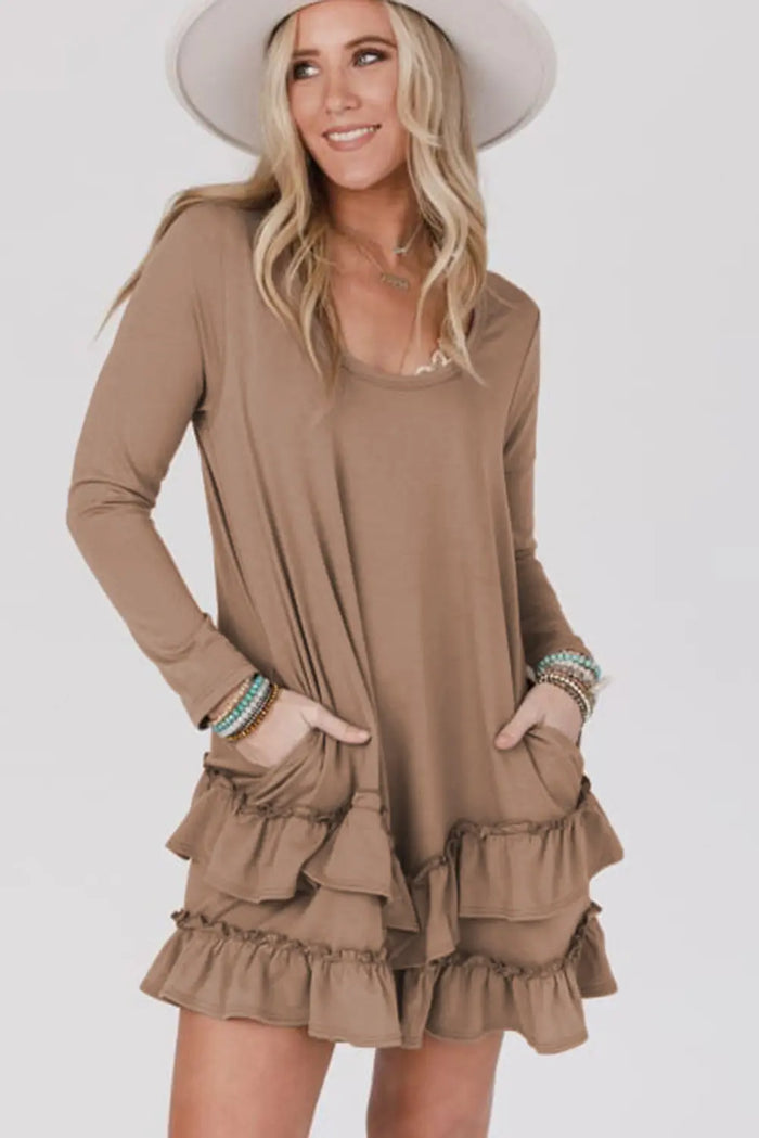 Shop Goat Scoop Neck Tiered Ruffled Hem Long Sleeve Mini Dress at eAura