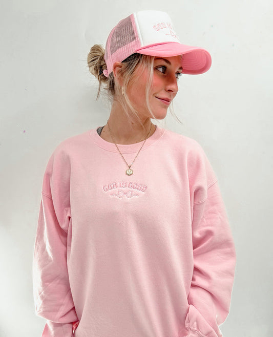 God Is Good Embroidered Crewneck Sweatshirt