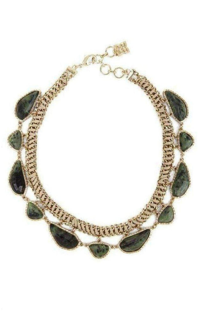 BCBGMAXAZRIA Gold Green Natural Stone Collar Necklace - Runway Catalog