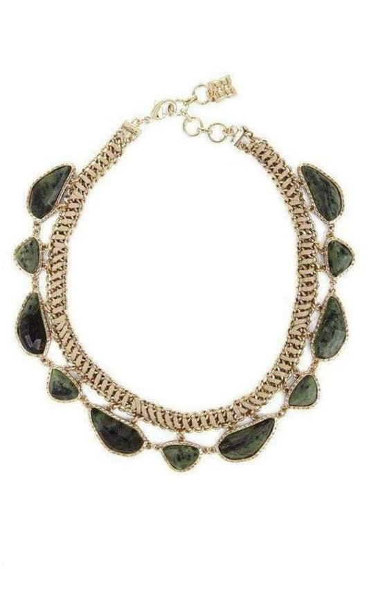 BCBGMAXAZRIA Gold Green Natural Stone Collar Necklace - Runway Catalog