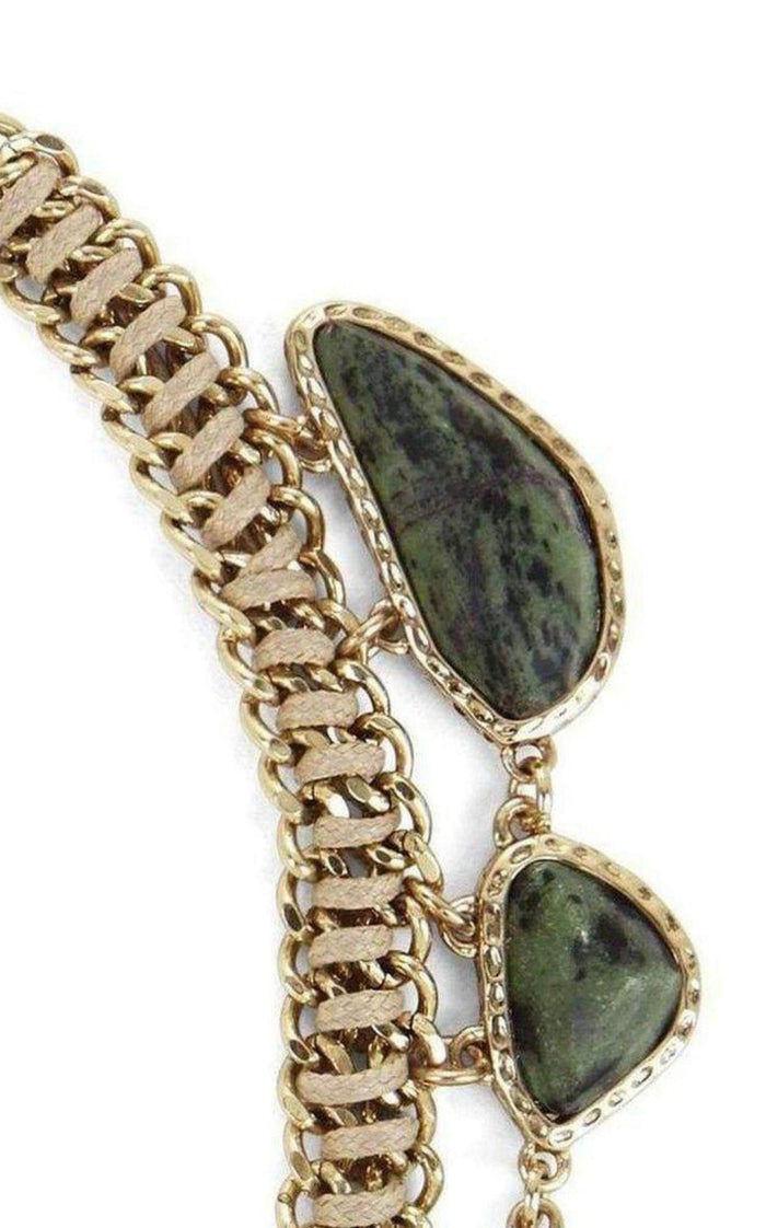 BCBGMAXAZRIA Gold Green Natural Stone Collar Necklace - Runway Catalog