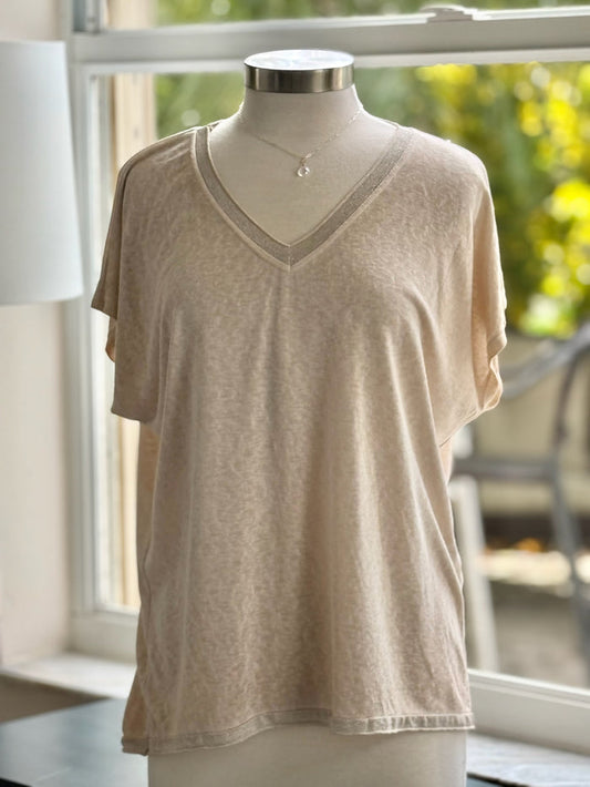 beige v-neck top