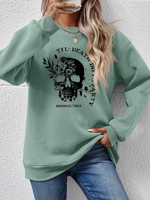 Graphic Round Neck Dropped Shoulder Sweatshirt - Madikfashions.com