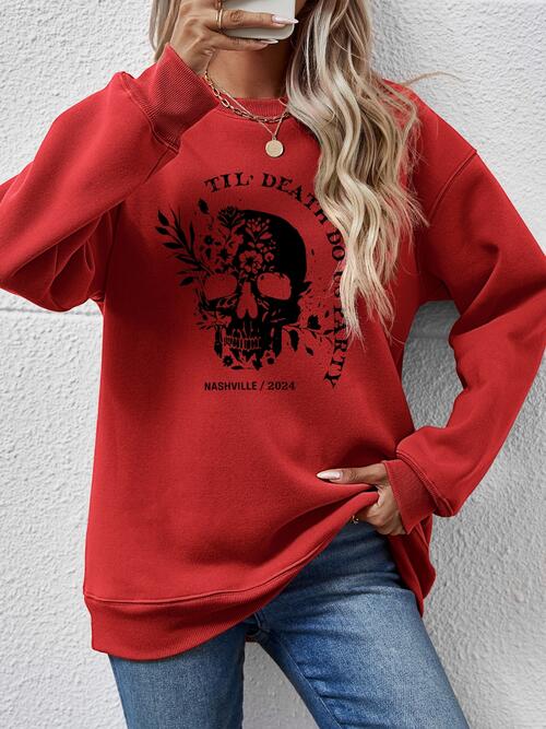 Graphic Round Neck Dropped Shoulder Sweatshirt - Madikfashions.com