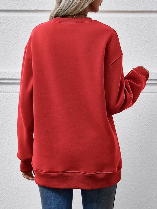 Graphic Round Neck Dropped Shoulder Sweatshirt - Madikfashions.com
