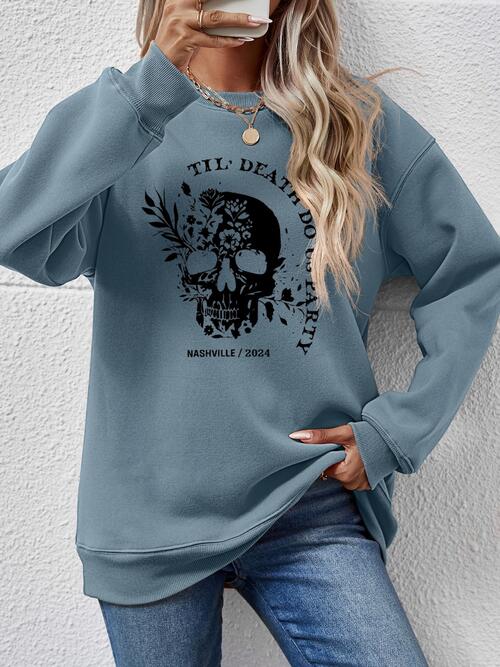 Graphic Round Neck Dropped Shoulder Sweatshirt - Madikfashions.com
