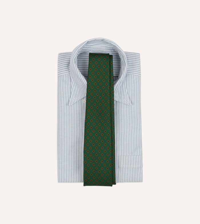 Green Diamond Medallion Self-Tipped Silk Tie