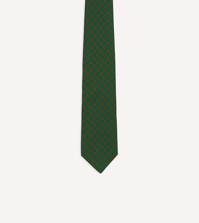 Green Diamond Medallion Self-Tipped Silk Tie