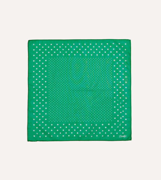 Green Spot Border Print Cotton-Silk Pocket Square