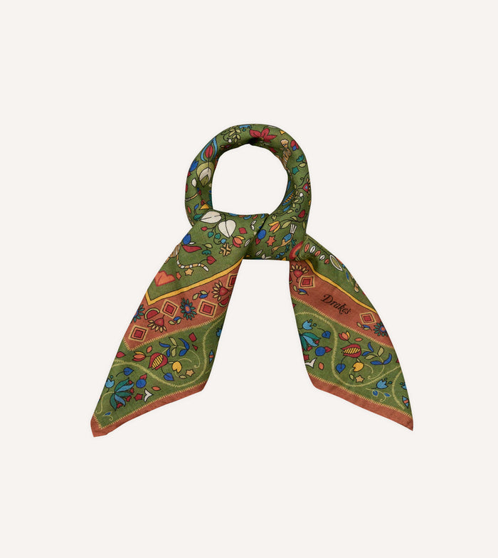 Green Tiger Garden Print Wool-Silk Bandana