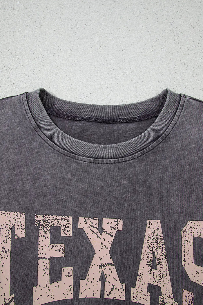 Grey TEXAS Steer Head Graphic Mineral Wash Oversized T Shirt - Tops/Tops & Tees