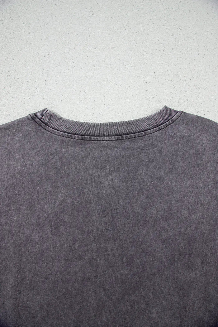 Grey TEXAS Steer Head Graphic Mineral Wash Oversized T Shirt - Tops/Tops & Tees
