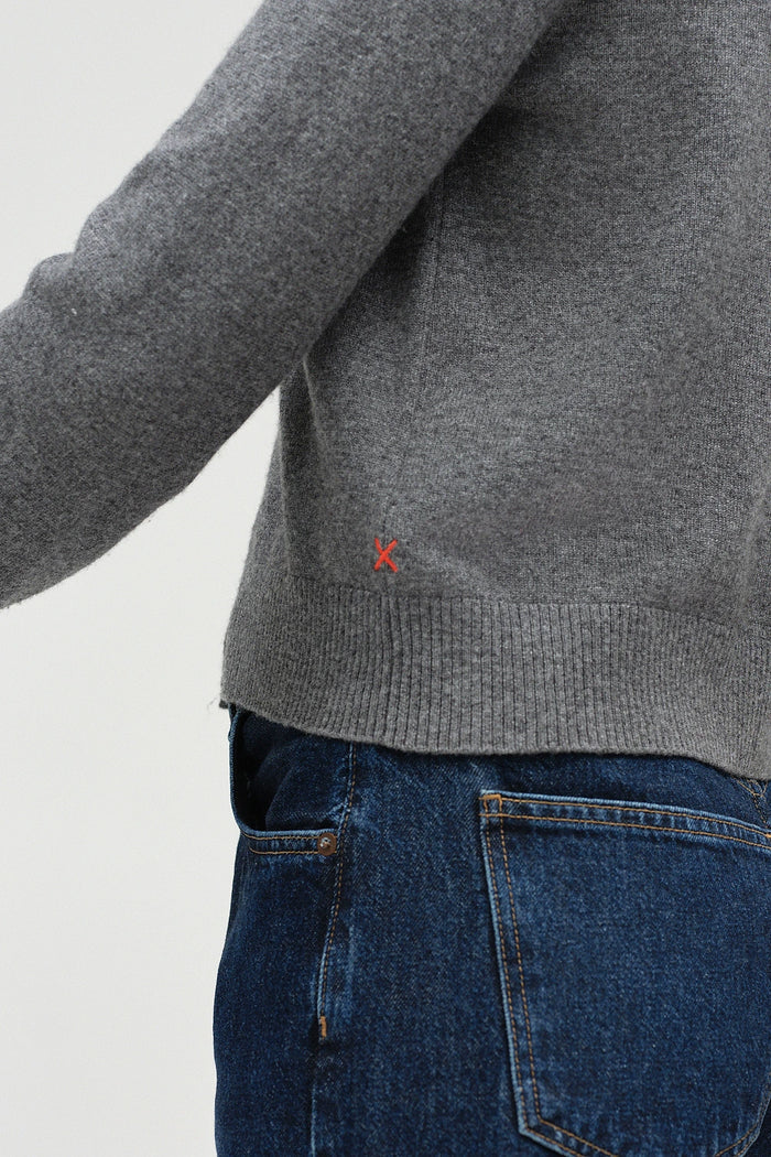 Grey Wool-Cashmere Crew Neck Cardigan