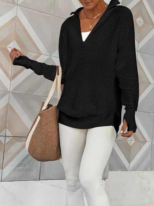 Half Zip Long Sleeve Knit Top - Madikfashions.com